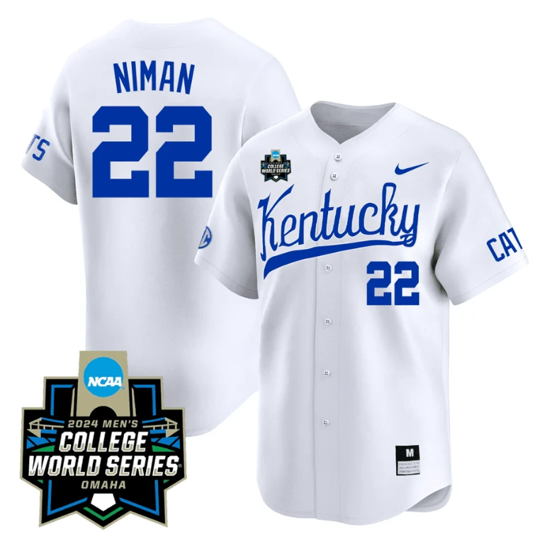 Dom Niman Jersey #22 Kentucky Wildcats 2024 College World Series Vapor Premier Limited NCAA Baseball Stitched White by My Store