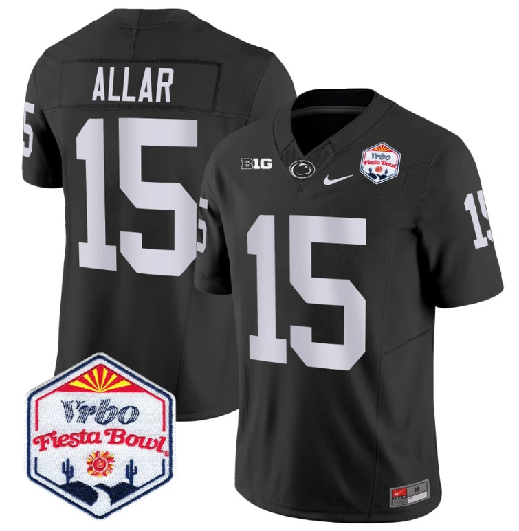 Drew Allar Jersey #15 Penn State 2024 Fiesta Bowl Patch Stitched Black by NCAA Football Jersey