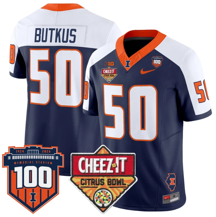 Dick Butkus Jersey #50 Illinois Fighting 2025 Cheez-It Citrus Bowl Navy Alternate by My Store