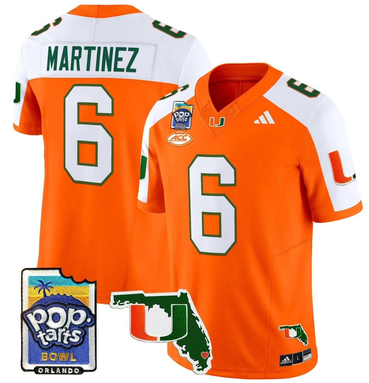 Damien Martinez Jersey #6 Miami Hurricanes 2025 PopTarts Bowl Patch Orange Alternate by My Store