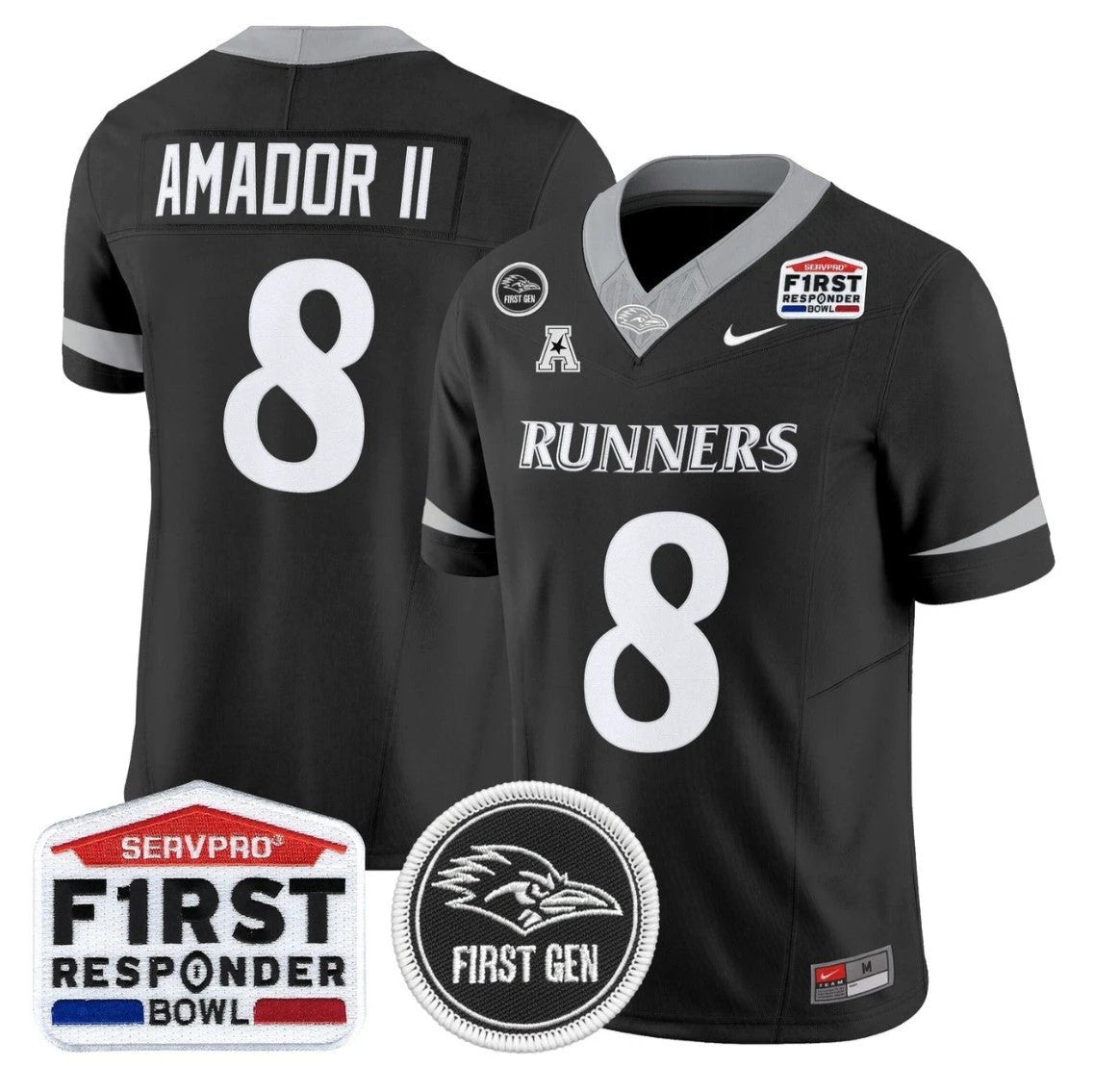 David Amador II Jersey #8 UTSA Roadrunners 2025 First Responder Bowl Black by NCAA Football Jersey