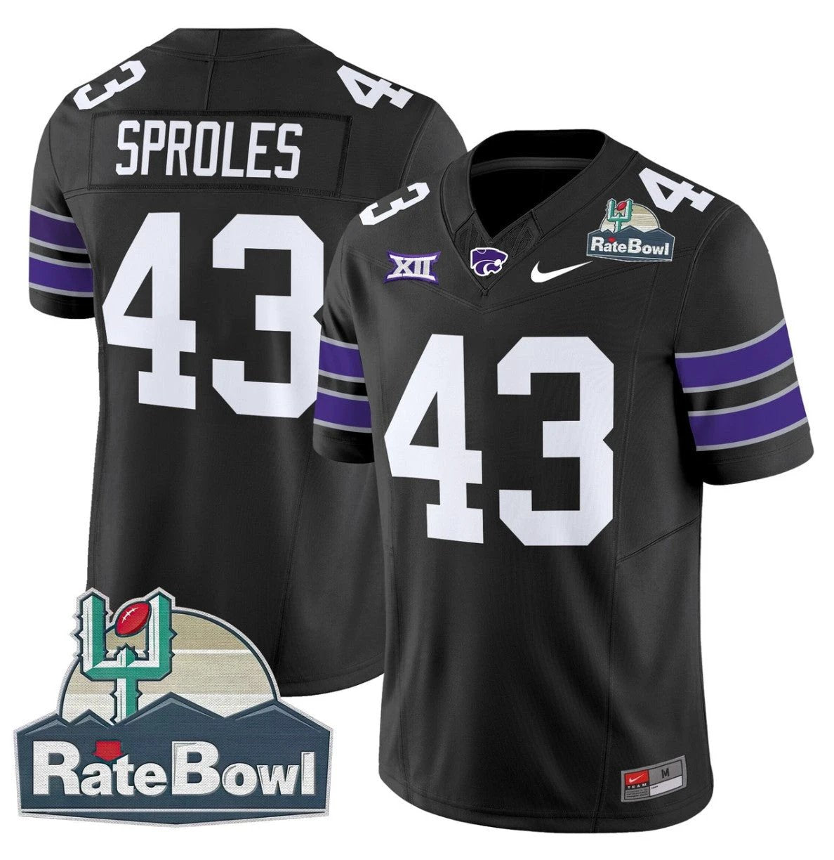 Darren Sproles Jersey #43 Kansas State Wildcats 2025 Rate Bowl Patch Black by My Store