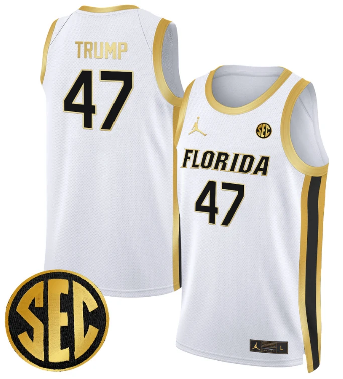 Donald Trump Jersey #47 Florida Gators Swingman Basketball Stitched White Gold by My store basketball
