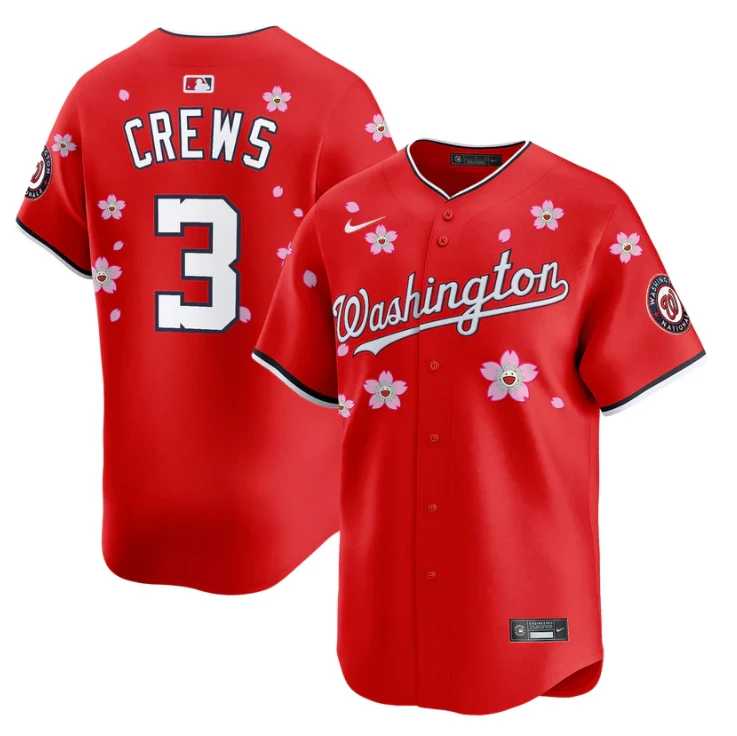 Dylan Crews Jersey #3 Washington Nationals Cherry Blossom Vapor Premier Limited Stitched Red by My Store