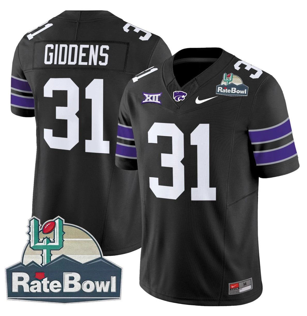DJ Giddens Jersey #31 Kansas State Wildcats 2025 Rate Bowl Patch Black by My Store