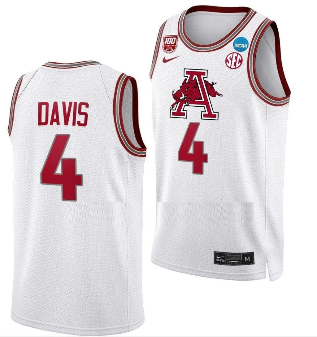 Davonte Davis Jersey Arkansas Razorbacks College Basketball 2023 NCAA March Madness White #4 by My store basketball