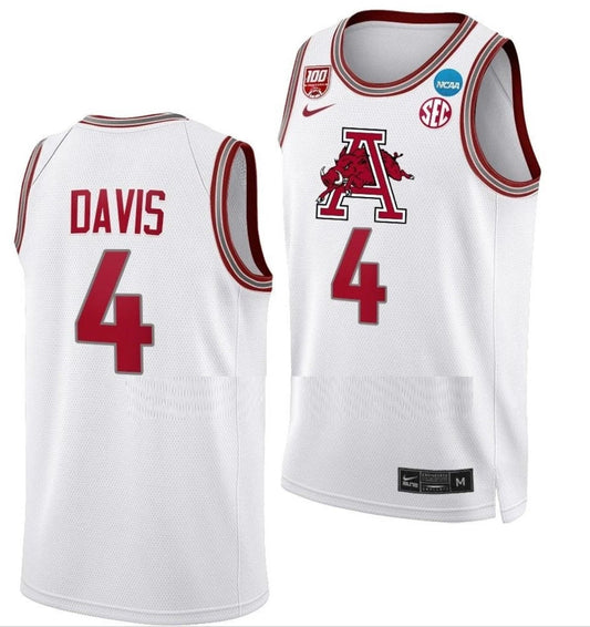 Davonte Davis Jersey Arkansas Razorbacks College Basketball 2023 NCAA March Madness White #4 by My store basketball