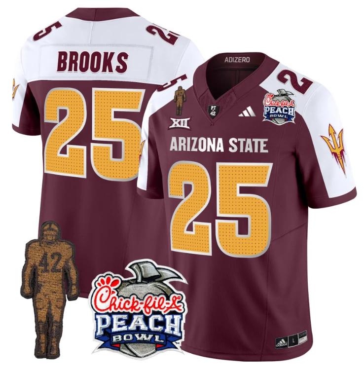 DeCarlos Brooks Jersey #25 Arizona State Peach Bowl Patch Football V2 Maroon Alternate by My Store