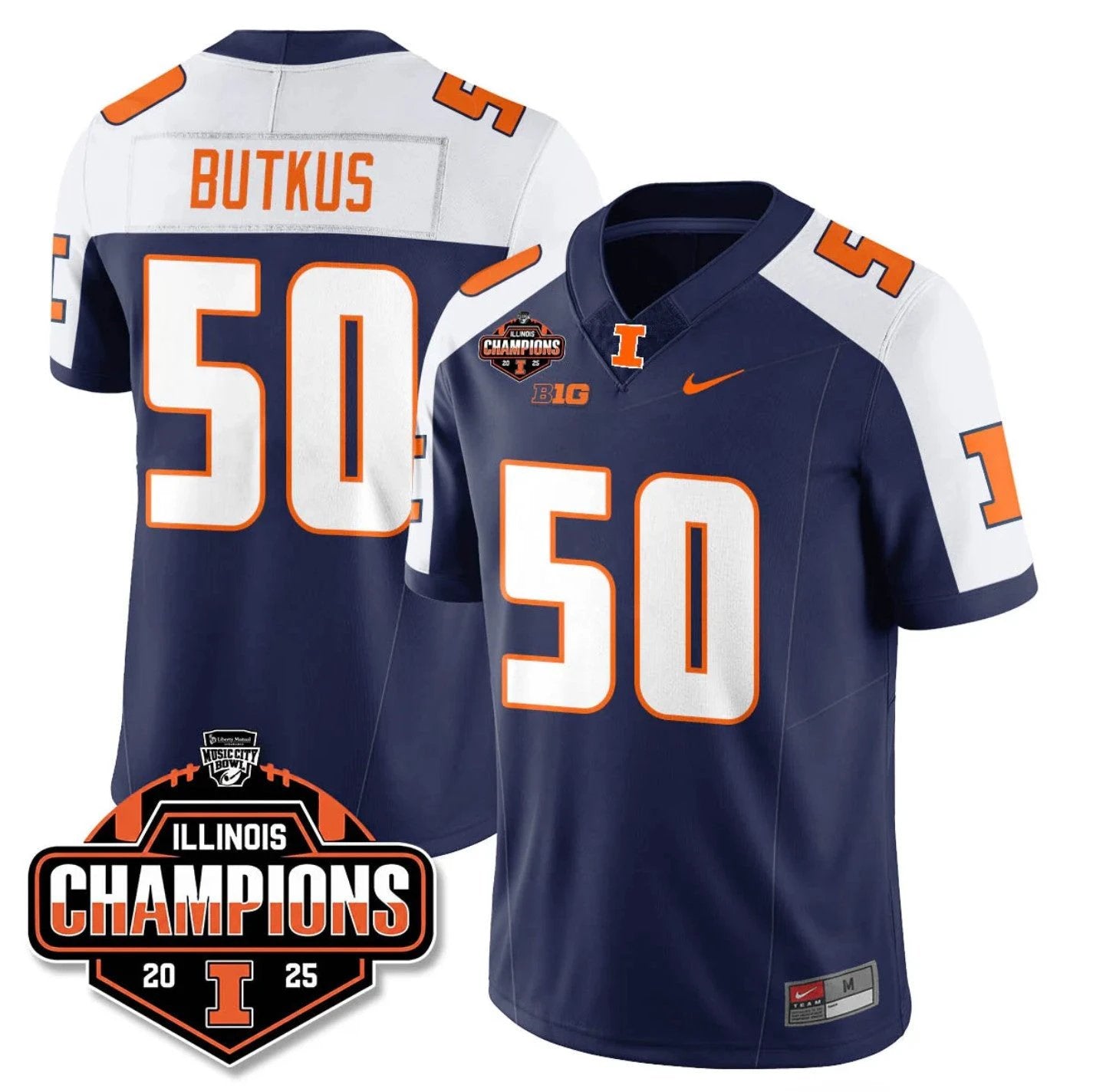 Dick Butkus Jersey #50 Illinois Fighting 2025 Music City Bowl Champions Stitched by My Store NCAA Football Jerseys