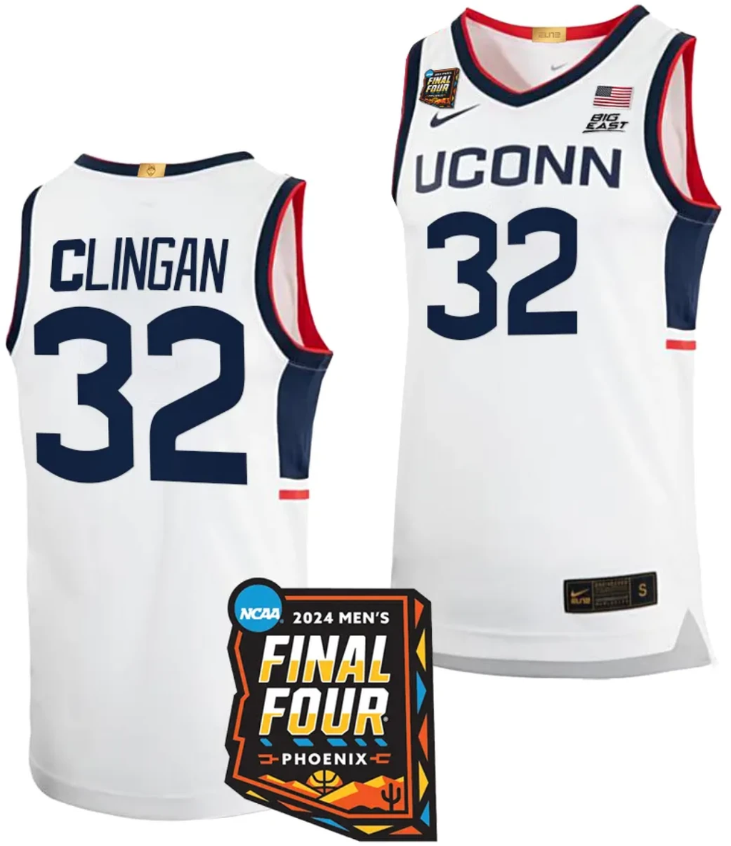 Donovan Clingan Jersey #32 UConn Huskies Basketball 2024 NCAA March Madness Final Four White by My store basketball