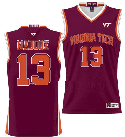 Dairus Maddox Jersey Virginia Tech Hokies College Basketball NIL Pick-A-Player Maroon #13 by My store basketball