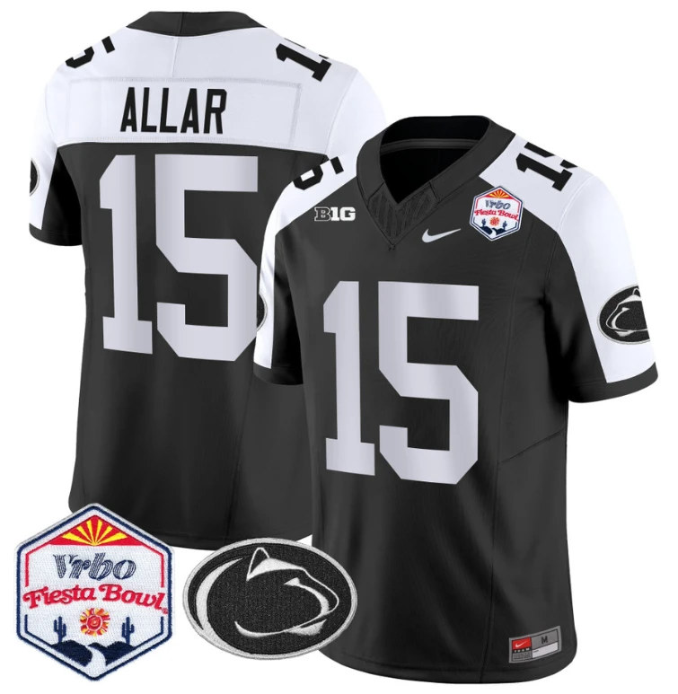 Drew Allar Jersey #15 Penn State 2024 Fiesta Bowl Patch Stitched Black Alternate by NCAA Football Jersey