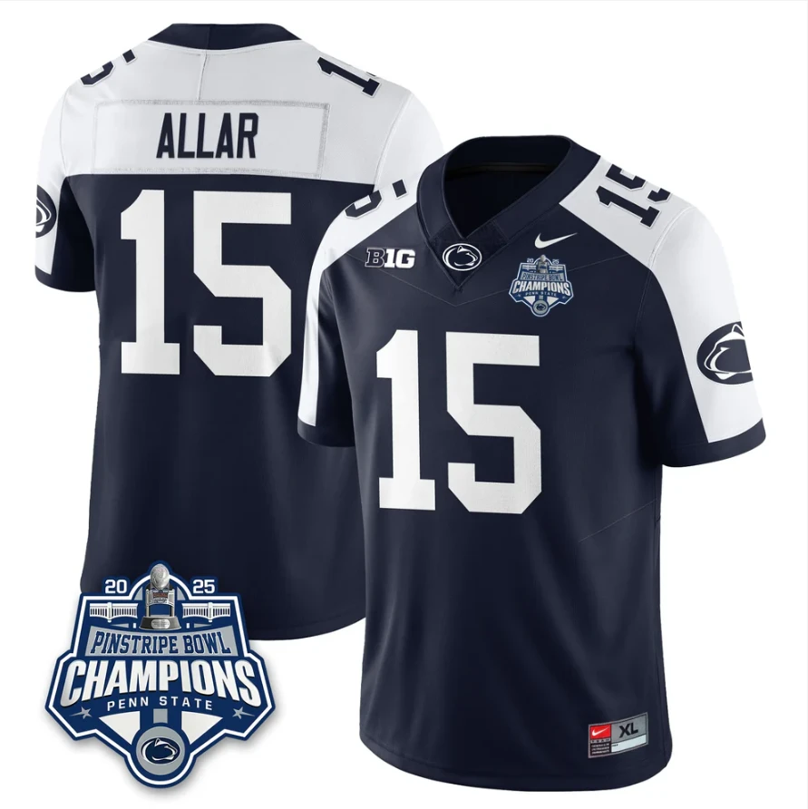Drew Allar Jersey #15 Penn State 2025 Pinstripe Bowl Champions Stitched by My Store NCAA Football Jerseys