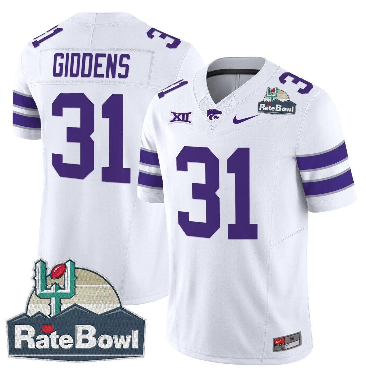 DJ Giddens Jersey #31 Kansas State Wildcats 2025 Rate Bowl Patch White by My Store