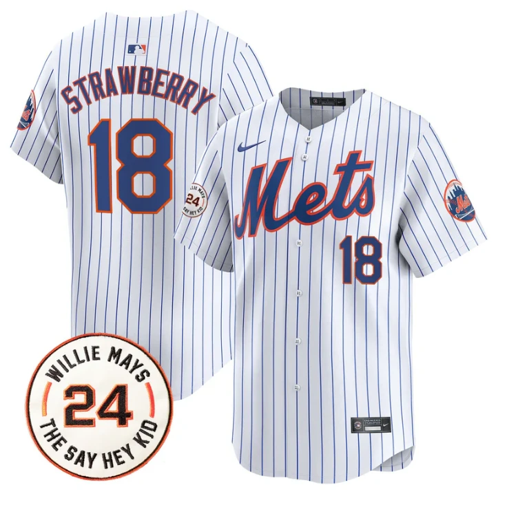 Darryl Strawberry Jersey #18 Mets Willie Mays Patch Vapor Premier Limited Stitched White by My Store