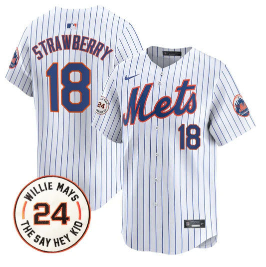 Darryl Strawberry Jersey #18 Mets Willie Mays Patch Vapor Premier Limited Stitched White by My Store