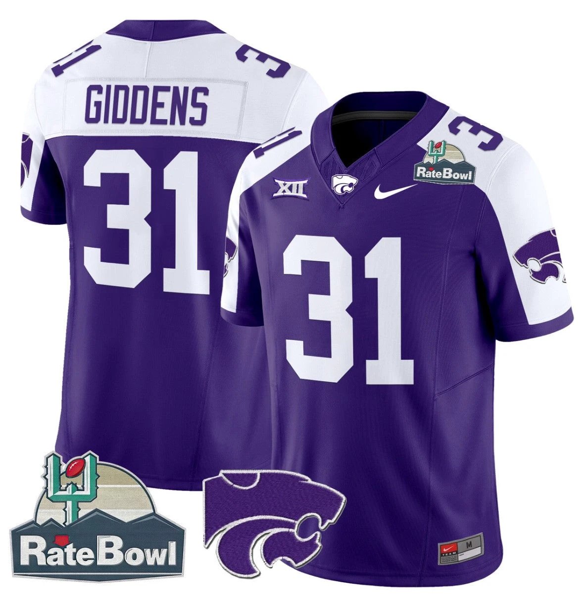 DJ Giddens Jersey #31 Kansas State Wildcats 2025 Rate Bowl Patch Purple Alternate by My Store