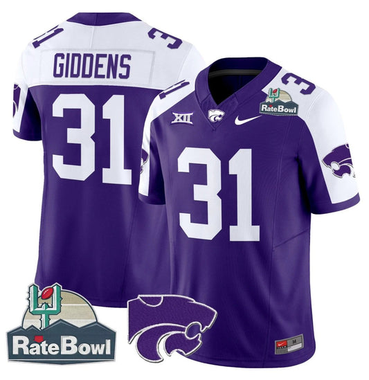 DJ Giddens Jersey #31 Kansas State Wildcats 2025 Rate Bowl Patch Purple Alternate by My Store
