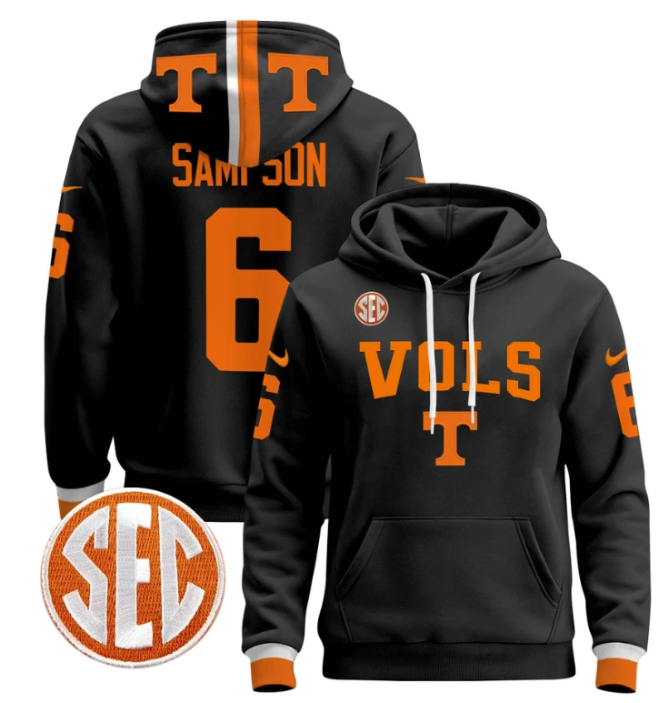 Dylan Sampson Hoodie #6 Tennessee Vols 2024 Pullover V3 Stitched Black by Hoodie Pullover