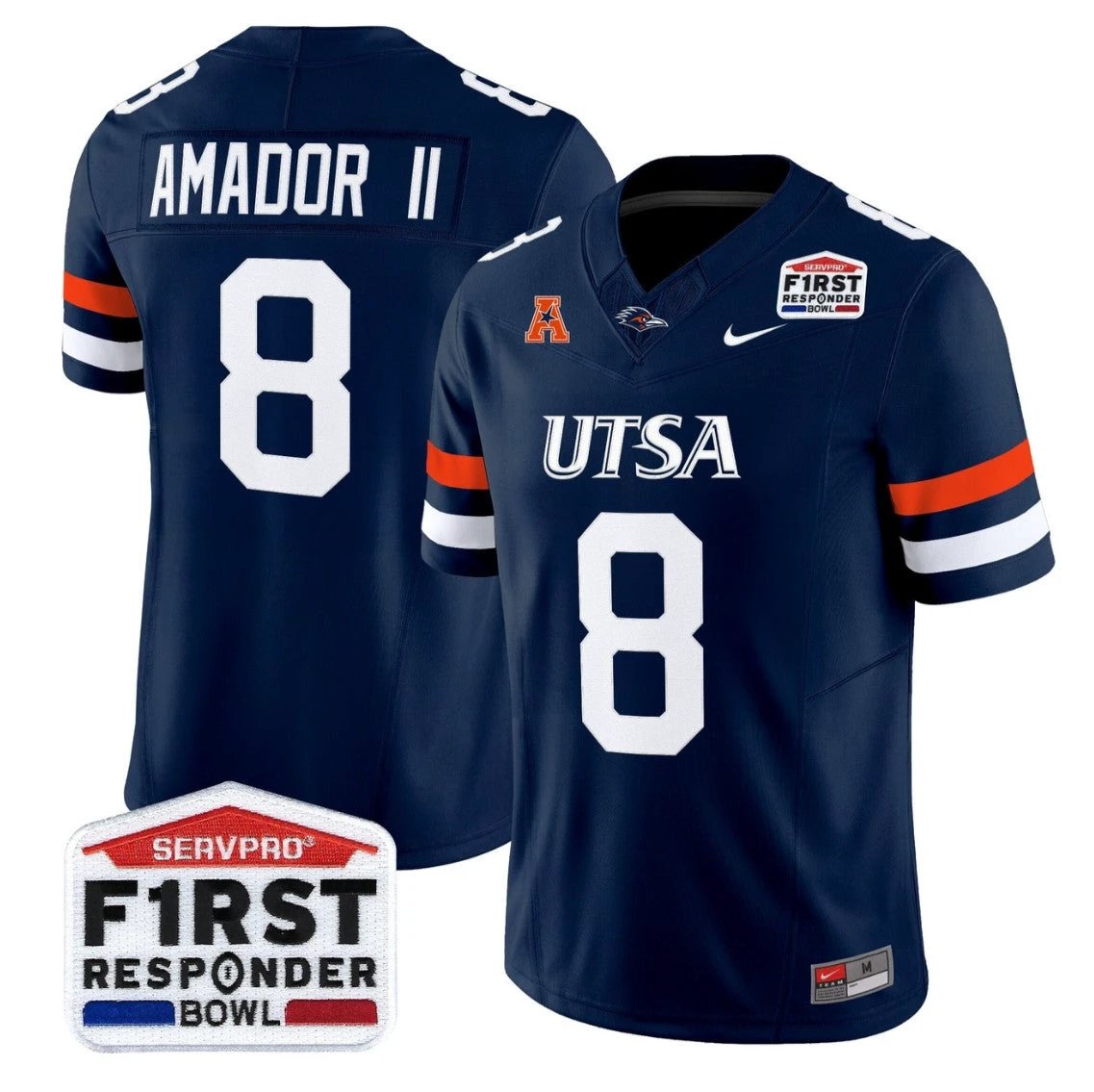David Amador II Jersey #8 UTSA Roadrunners 2025 First Responder Bowl Navy by NCAA Football Jersey
