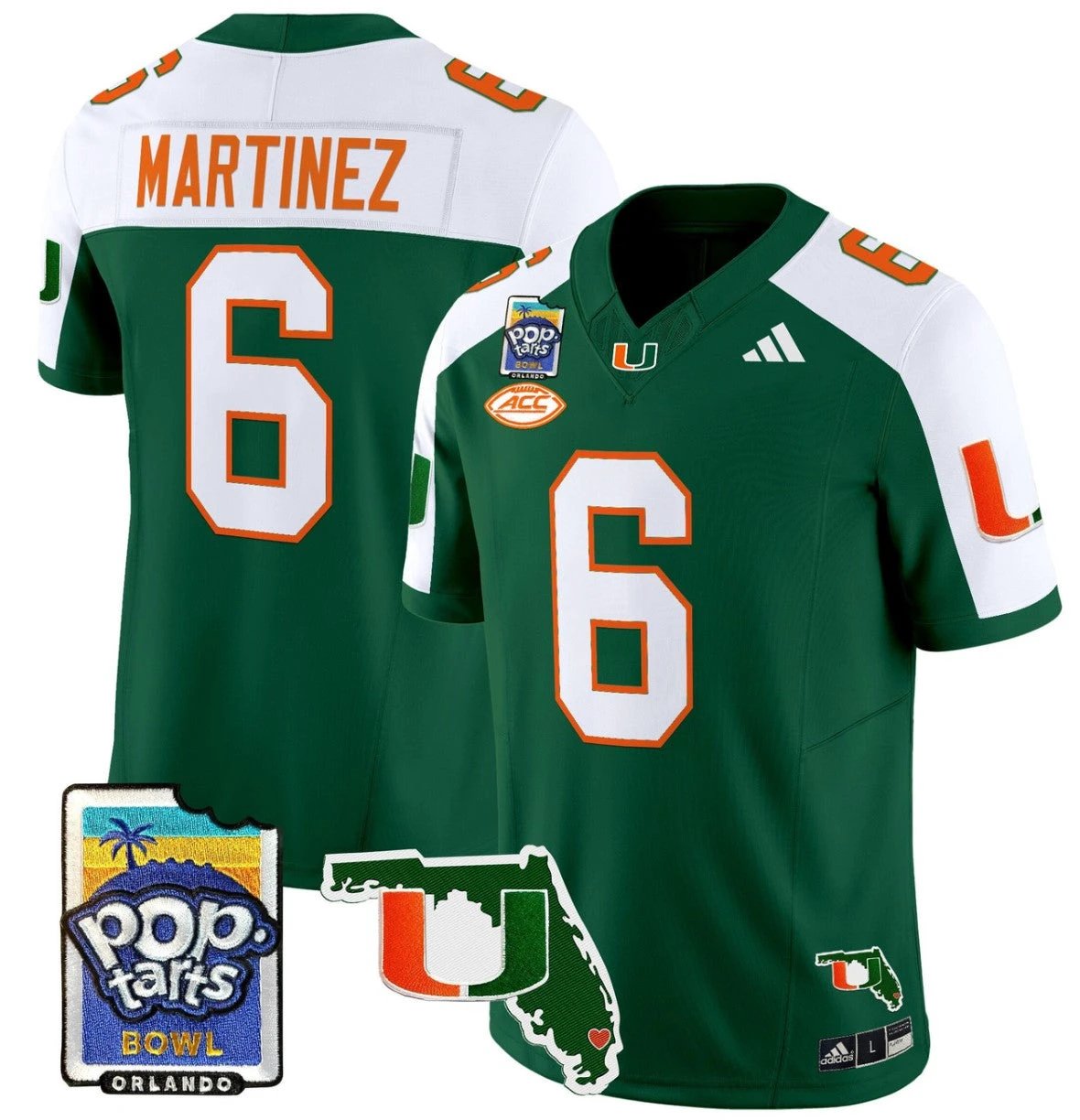 Damien Martinez Jersey #6 Miami Hurricanes 2025 PopTarts Bowl Patch Green Alternate by My Store