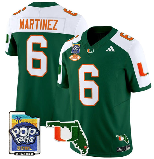Damien Martinez Jersey #6 Miami Hurricanes 2025 PopTarts Bowl Patch Green Alternate by My Store