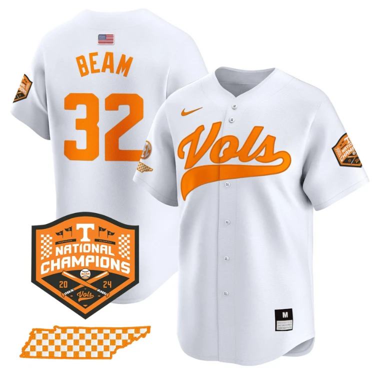 Drew Beam Jersey #32 Tennessee Volunteers Baseball 2024 Champions Vapor Premier Limited White by My Store
