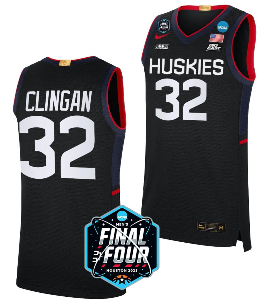 Donovan Clingan Jersey UConn Huskies College Basketball 2023 NCAA Final Four Black #32 by My store basketball