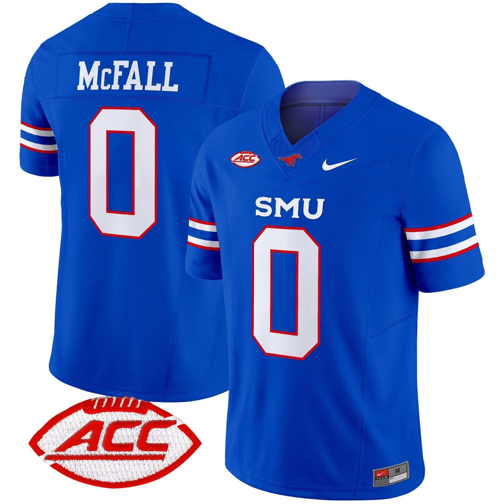 Derrick McFall Jersey #0 SMU Mustangs 2025 Vapor Limited Stitched Blue by My Store
