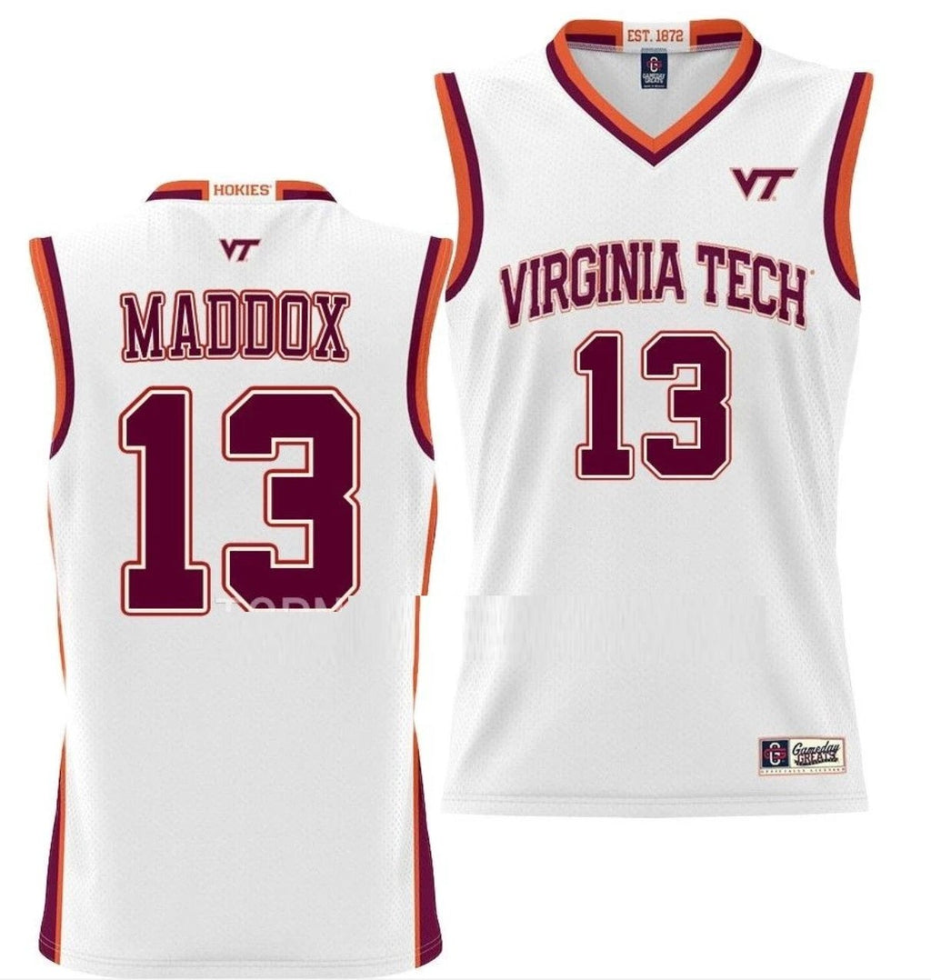 Dairus Maddox Jersey Virginia Tech Hokies College Basketball NIL Pick-A-Player White #13 by My store basketball