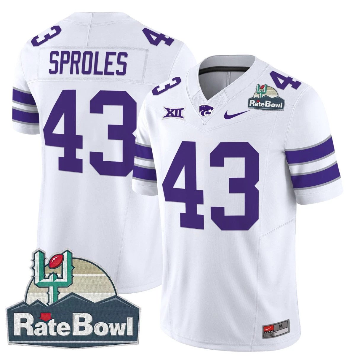 Darren Sproles Jersey #43 Kansas State Wildcats 2025 Rate Bowl Patch White by My Store