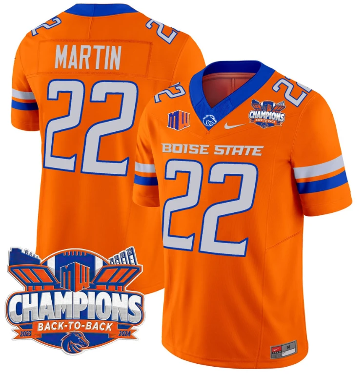 Doug Martin Jersey #22 Boise State Broncos Back To Back Champions Orange by My Store