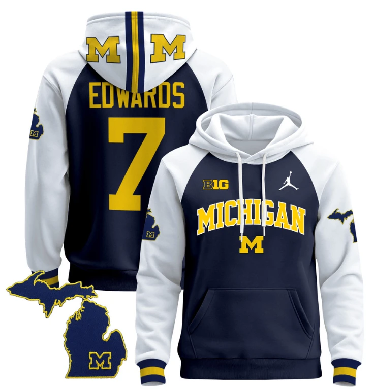Donovan Edwards Hoodie #7 Michigan Wolverines 2024 Pullover V2 Maize Alternate by Hoodie Pullover