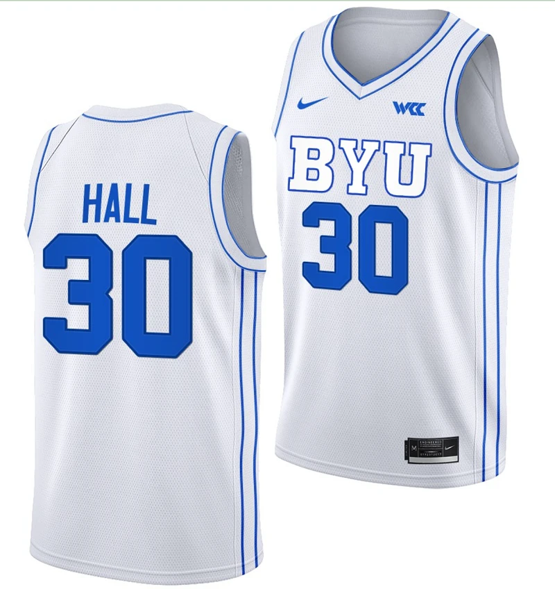 Dallin Hall Jersey #30 BYU Cougars College Basketball Jersey 2022-23 White by My store basketball