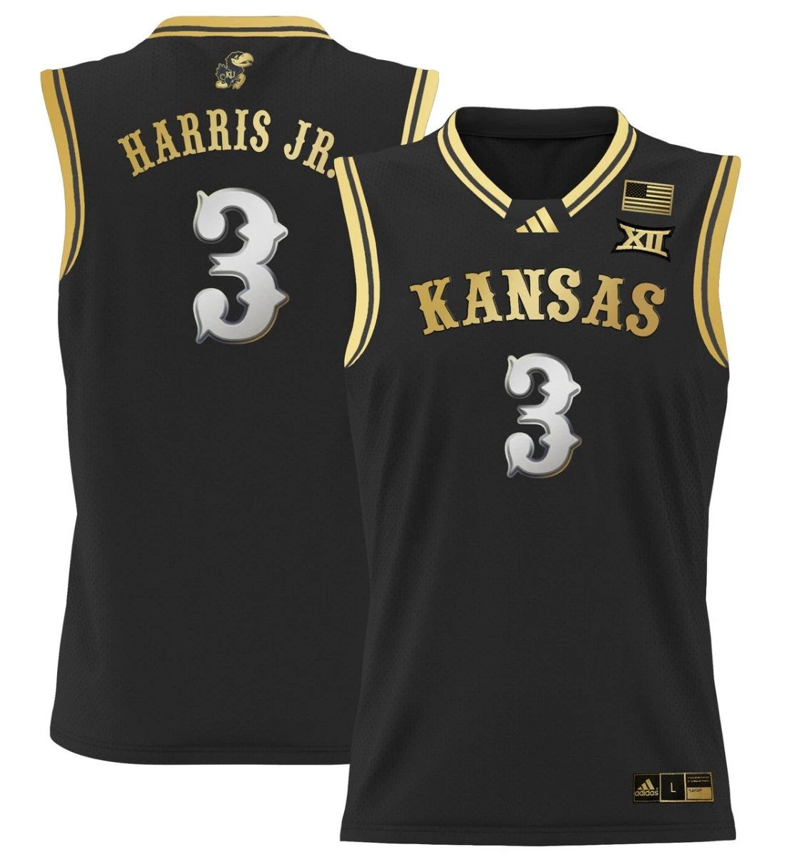 Dajuan Harris Jr Jersey #3 Kansas Jayhawks 2024 Lightweight Basketball Black Gold by My store basketball