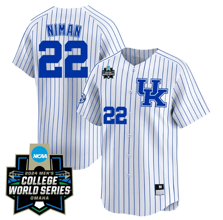 Dom Niman Jersey #22 Kentucky Wildcats 2024 College World Series Vapor Premier Limited NCAA Baseball Stitched White Pinstripe by My Store
