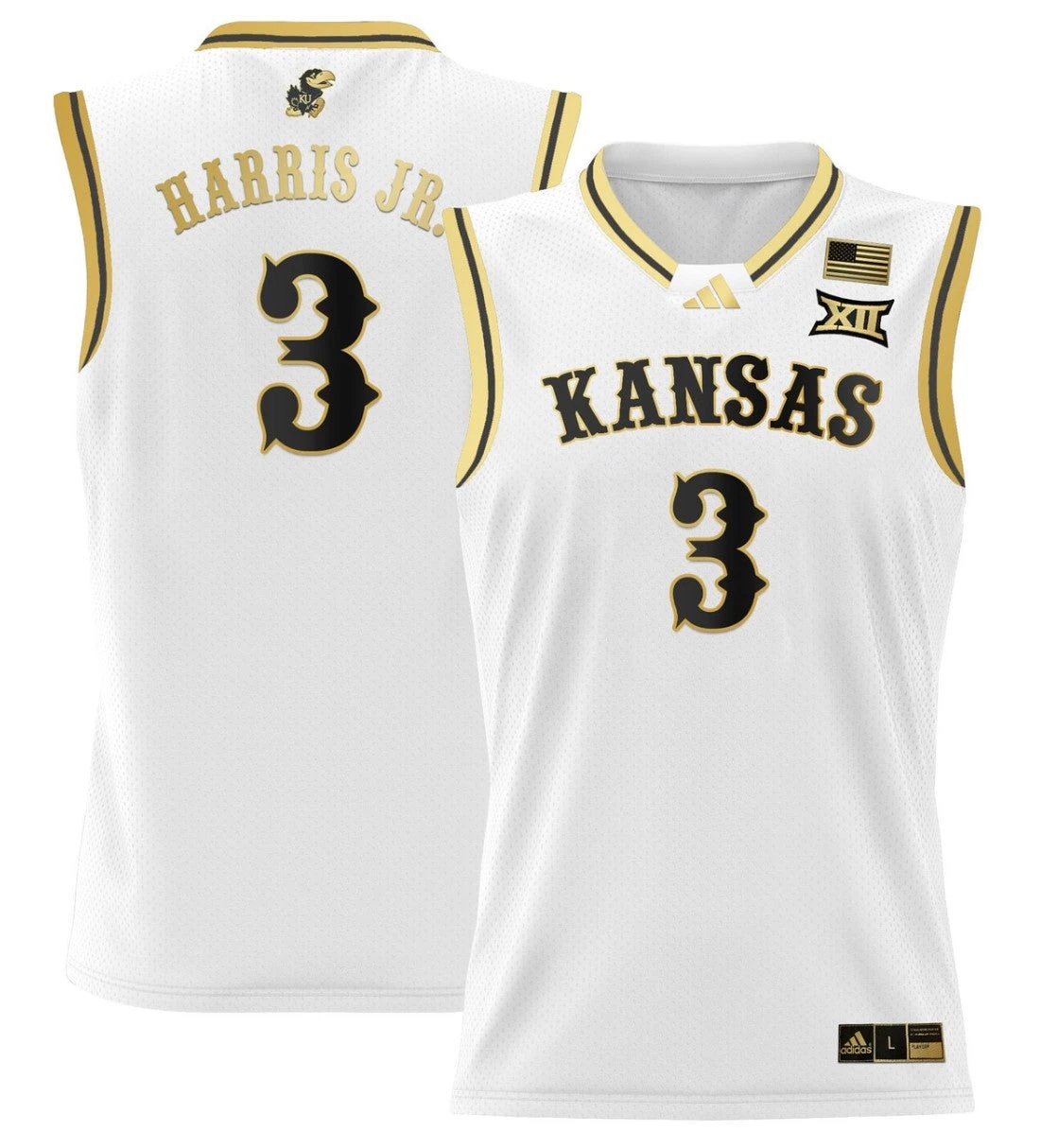 Dajuan Harris Jr Jersey #3 Kansas Jayhawks 2024 Lightweight Basketball White Gold by My store basketball