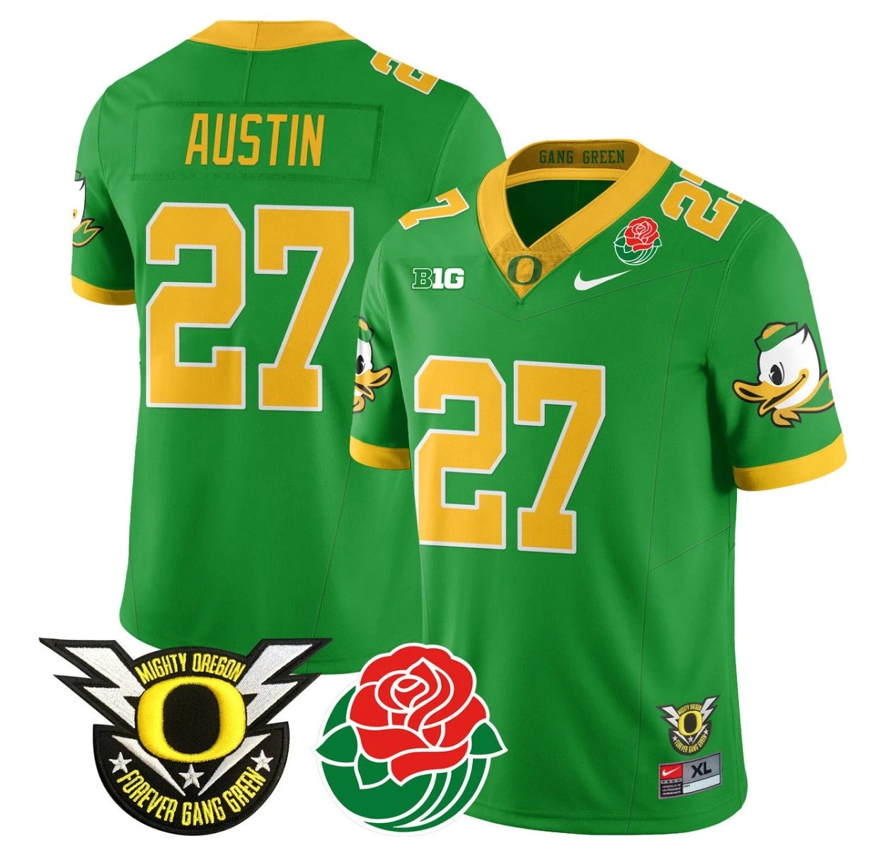 Daylen Austin Jersey #27 Oregon Ducks 2024 Rose Bowl Patch N1 Football Green by My Store