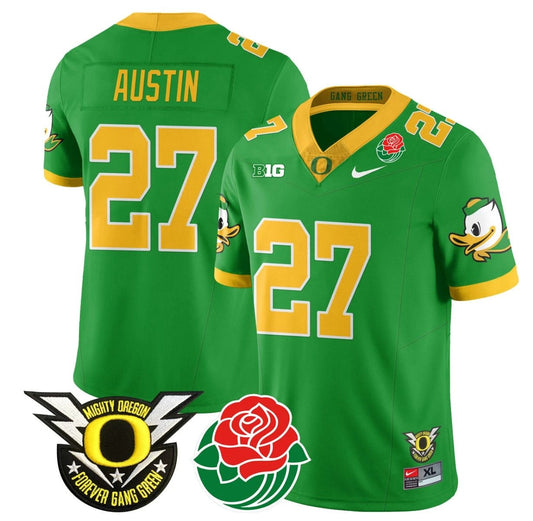 Daylen Austin Jersey #27 Oregon Ducks 2024 Rose Bowl Patch N1 Football Green by My Store