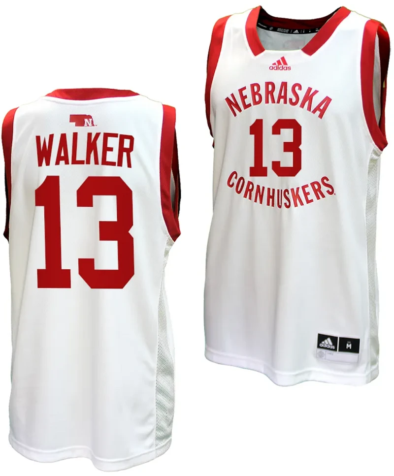 Derrick Walker Jersey #13 Nebraska Cornhuskers Basketball Home Uniform 2023-24 White by My store basketball
