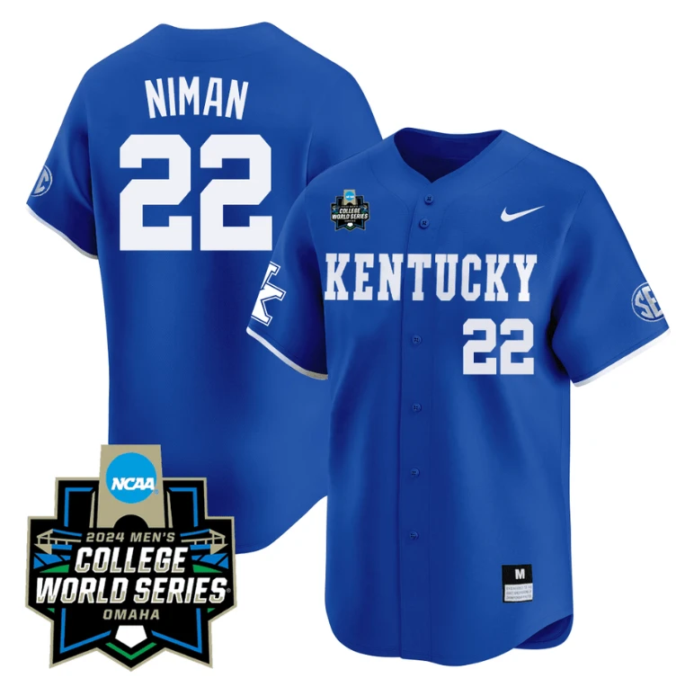 Dom Niman Jersey #22 Kentucky Wildcats 2024 College World Series Vapor Premier Limited NCAA Baseball Stitched Blue by My Store