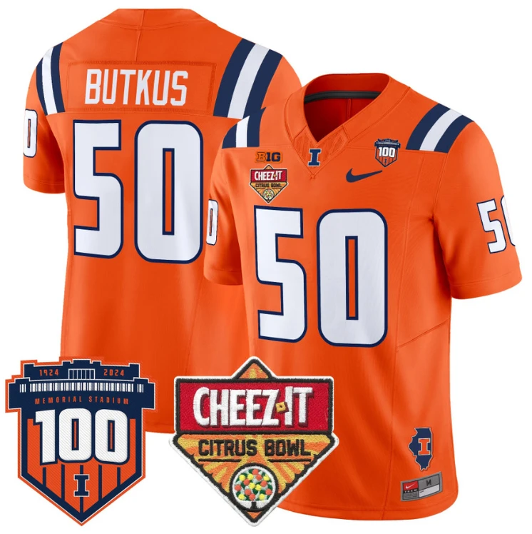 Dick Butkus Jersey #50 Illinois Fighting 2025 Cheez-It Citrus Bowl Orange by My Store