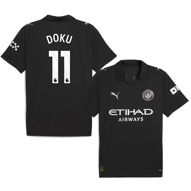 DOKU #11 Manchester City 2025-26 Away Jersey – Black by Soccer Jersey