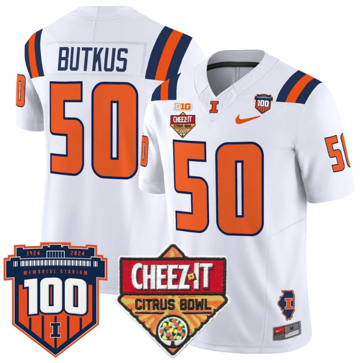 Dick Butkus Jersey #50 Illinois Fighting 2025 Cheez-It Citrus Bowl White by My Store