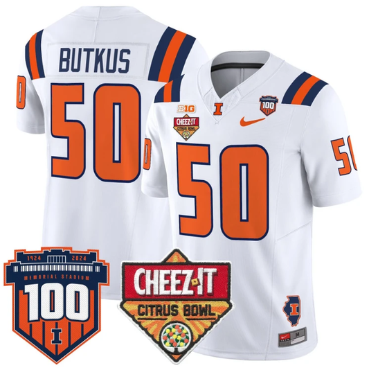 Dick Butkus Jersey #50 Illinois Fighting 2025 Cheez-It Citrus Bowl White by My Store