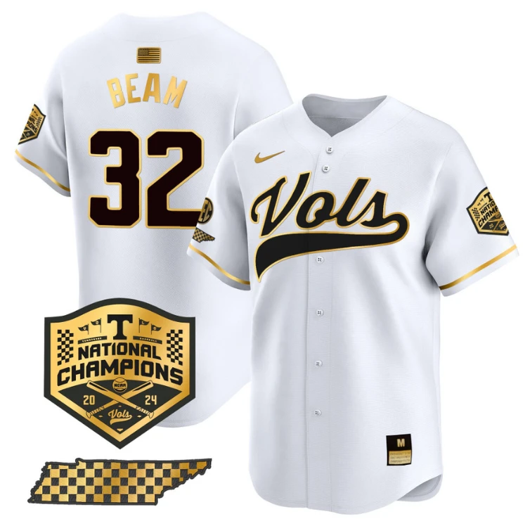 Drew Beam Jersey #32 Tennessee Volunteers Baseball 2024 Champions Vapor Premier Limited White Gold by My Store