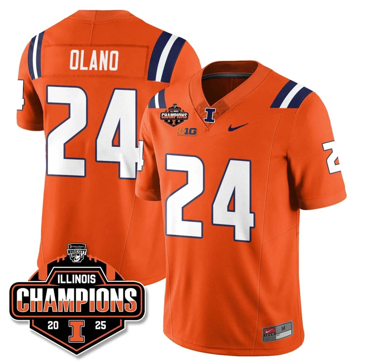 David Olano Jersey #24 Illinois Fighting 2025 Music City Bowl Champions Orange by NCAA Football Jersey