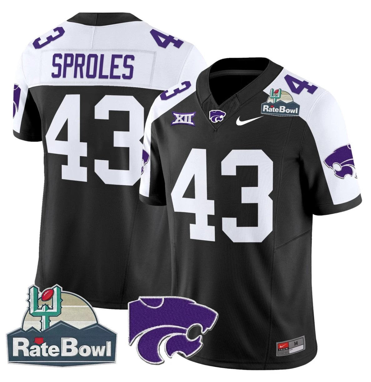 Darren Sproles Jersey #43 Kansas State Wildcats 2025 Rate Bowl Patch Black Alternate by My Store
