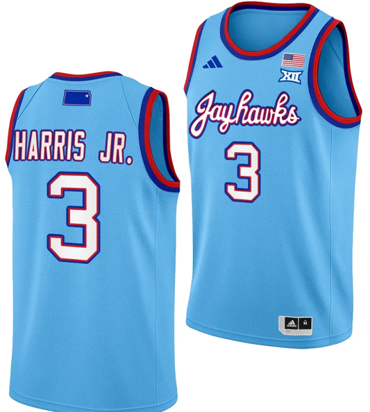 Dajuan Harris Jr Jersey #3 Kansas Jayhawks Basketball DRIP Alternate 2023-24 Baby Blue by My store basketball