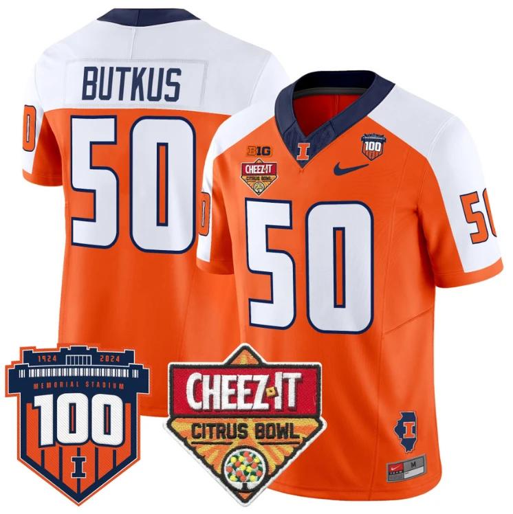 Dick Butkus Jersey #50 Illinois Fighting 2025 Cheez-It Citrus Bowl Orange Alternate by My Store